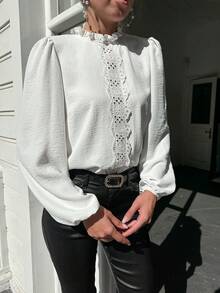 EURMUSE Schiffy Insert Lantern Sleeve Blouse - White - View 4