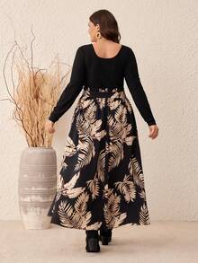 SHEIN VCAY 大碼熱帶圖案缺口領繫腰帶洋裝 - 彩色 - 查看 4