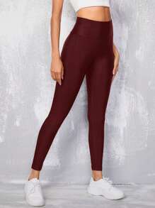EURMUSE Wide Waistband Solid Leggings - Redwood - View 4