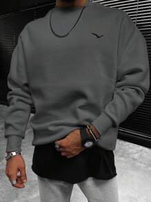 Manfinity Homme Men Plus Bird Embroidery Mock Neck Sweatshirt - Grey - View 1