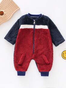 男嬰撞色絨毛連身褲 - 彩色 - 查看 1