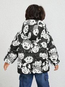 SHEIN 年轻男孩卡通图案拉链连帽保暖衬垫外套 - 軍綠色 - 查看 2