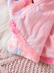 Baby Girl Floral Print Hooded Fleece Coat - Pink - View 7