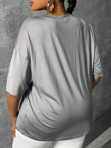 Slaydiva 大碼字母圖案落肩T恤 - 灰色 - 查看 2