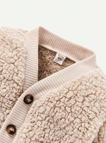 Cozy Pixies Áo khoác bông phía trước có nút kép cho bé gái - Màu be - Xem 6