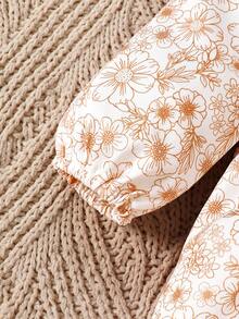 Young Girl Floral Print Half Button Dress - White - View 3