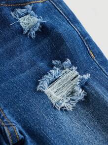 SHEIN Young Girl Ripped Frayed Bleach Wash Jeans - Dark Wash - View 4