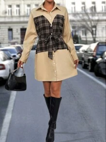 Chiquease Plaid Print Belted Shirt Dress - Multicolor - View 6