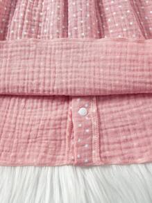 SHEIN Đứa bé gái In vết tròn Polka Lá sen tỉa Đầm & Băng đô đầu - Bụi hồng - Xem 4