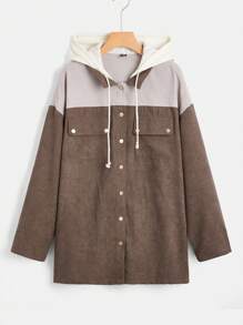 SHEIN EZwear Plus Two Tone Drop Shoulder Drawstring Hooded Coat - Multicolor - View 1