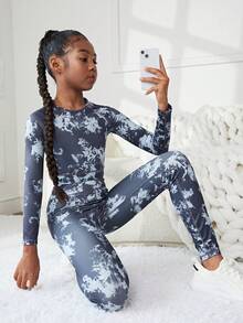 SHEIN Tween Girl Tie Dye Sports Tee & Leggings - Multicolor - View 3