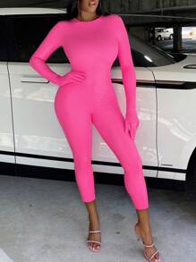 Slaydiva Chất rắn Quần áo nịt Với Găng tay - Màu Hồng Tươi - Xem 4