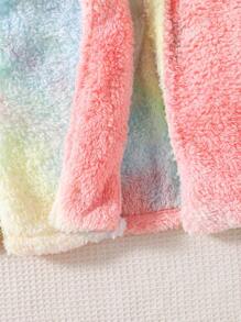 SHEIN Tween Girl Tie Dye Flannel Tank Top & Shorts & Coat - Multicolor - View 4