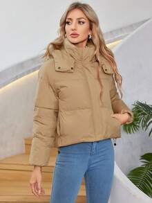 MIEGOFCE Áo khoác có mũ trùm đầu có nút bấm và dây rút - Màu Khaki - Xem 3