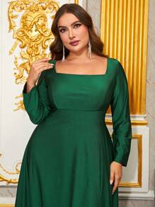 YISIKADO Hơn Cổ vuông Tách đùi Ăn mặc trang trọng - màu xanh lá - Xem 7