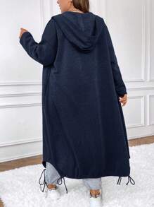 SHEIN Frenchy Plus Size Zip Up Slant Pocket Sweatshirt - Navy Blue - View 2