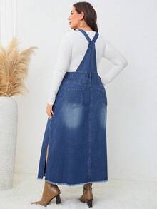 SHEIN LUNE 大碼1入組高衩背帶洋裝不帶T恤 - 藍色 - 查看 4