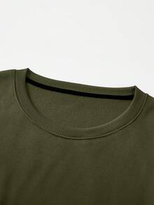 Men Plus Solid Thermal Lined Sweatshirt - Army Green - View 5