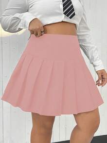 Flirla Plus High Waist Pleated Skirt - Pink - View 5
