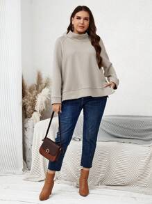 SHEIN LUNE Plus Solid Raglan Sleeve Sweatshirt Graduation,Back To School,Graduation,Teacher For Women,Back To School Pullover Fall Sweatshirt - Apricot - View 2