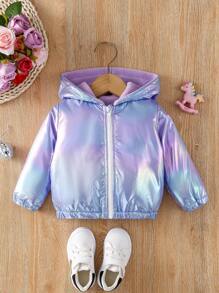 Baby Girl Holographic Zip Up Hooded Jacket - Multicolor - View 1
