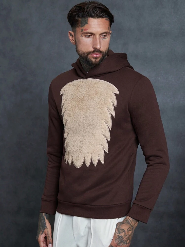 Men Patched Detail Hooded Sweatshirt