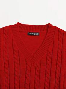 Elamini Cable Knit Sweater Vest For New Year Clothes - Red - View 4