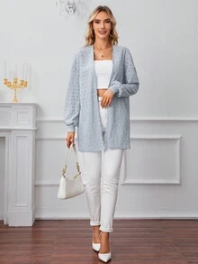 SHEIN Frenchy 網眼刺繡開門襟落肩袖外套 - 藍色 - 查看 5