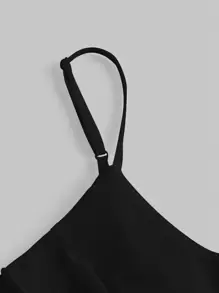 SHEIN MOD 黑色连衣裙派对女士连衣裙约会晚礼服纯色荷叶边不对称下摆吊带连衣裙