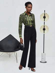 Maija Allover Print Button Front Shirt,Long Sleeve Tops