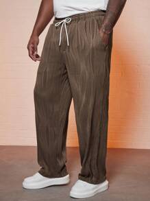 Manfinity Homme Loose Men's Plus Size Drawstring Waist Straight Leg Pants - Brown - View 5