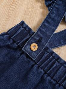 SHEIN Baby Girl Ruffle Trim Overall Dress Without Tee - Dark Wash - View 4