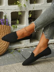 2025 秋季大码 36-45 新款时尚优雅银色蝴蝶结尖头平底乐福鞋，休闲一脚蹬轻便舒适防滑包头女式平底鞋，多种图案 - 黑色 - 查看 5