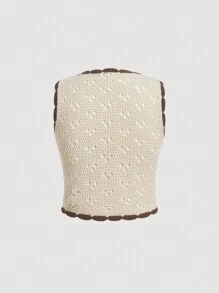 SHEIN MOD Tie Front Pointelle Knit Cardigan Without Blouse - Apricot - View 2