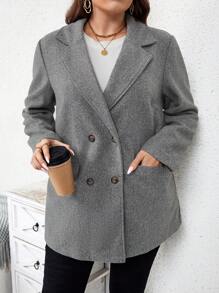 SHEIN LUNE 大碼西裝領雙排釦西裝外套 - 灰色 - 查看 4