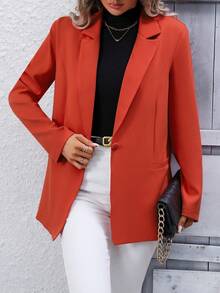 SHEIN Privé Blazer de cuello con solapa con botón - Naranja - Ver 4