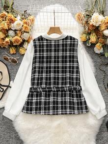 SHEIN Clasi Plus Plaid Print Ruffle Trim Peplum Blouse - Multicolor - View 2