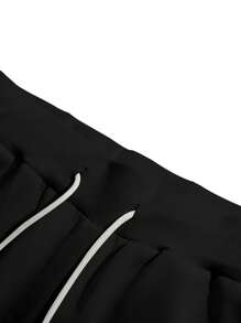 Manfinity Homme Men Letter Graphic Kangaroo Pocket Drawstring Hoodie & Sweatpants - Grey - View 3