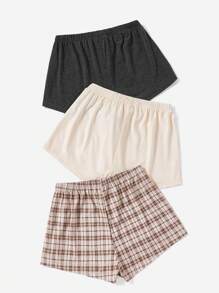 SHEIN 3入組字母圖案前打結格紋印花短褲 - 彩色 - 查看 2