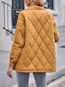 SHEIN Essnce 落肩纽扣前绗缝棉服外套冬季 - 黃色 - 查看 2