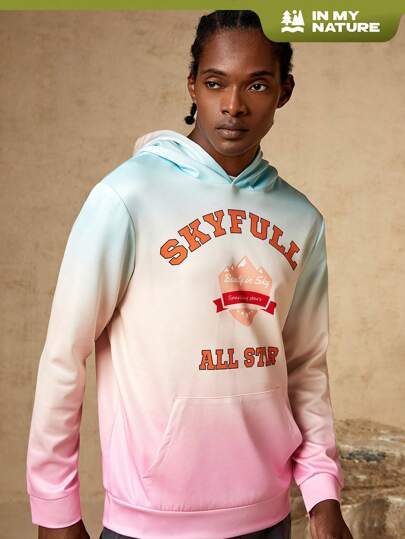 In My Nature Men Letter Graphic Kangaroo Pocket Ombre Hoodie