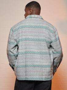 Manfinity Homme 男士大码幾何印花前紐扣襯衫式夾克 - 彩色 - 查看 2