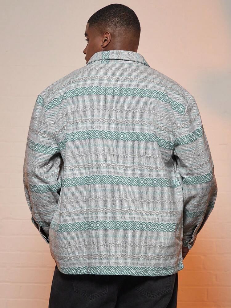 Men Plus Geo Print Button Front Shacket