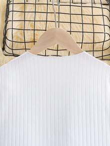 SHEIN Cô gái Tween Chi tiết Nút Đồ đan Ribbed Áo thun - trắng - Xem 6