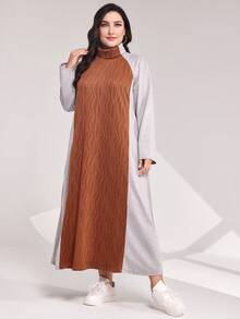 Mulvari Plus Colorblock Raglan Sleeve Dress - Rust Brown - View 3