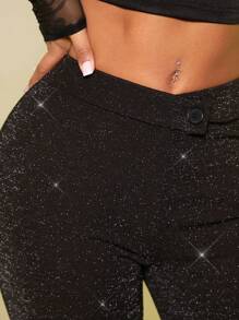 SHEIN SXY Glitter Rhinestone Decoration Wide Leg Pants