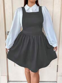 Flirla Hơn Chất rắn Đầm Tổng thể Không có áo lót - Màu xám đen - Xem 3