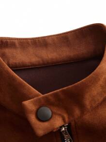 Manfinity Homme Loose Fit Men's Faux Suede Zip-Up Jacket - Brown - View 6