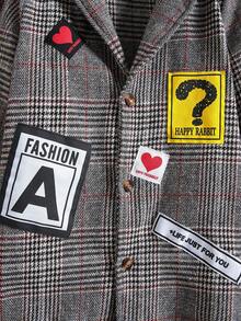 男小童1入組格紋印花貼布細節西裝領花呢外套 - 彩色 - 查看 5