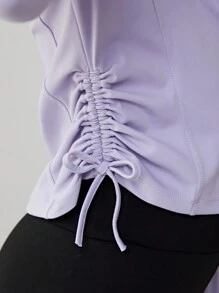 SHEIN 女大童拉鏈開襟拇指孔側抽繩運動夾克 - 淡紫色 - 查看 4